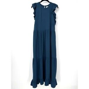 Universal Thread Cotton Gauze Midi Dress XL Teal Blue Tiered Ruffle Casual Flowy